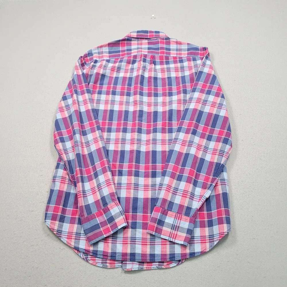 J Crew Mens Tailored Indian Madras Plaid Button Down Shirt Small Pink Blue